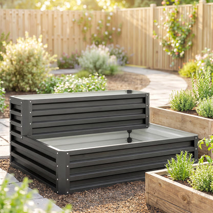 Outsunny Huerto Urbano De 2 Niveles Diseño De Escalera 120x101x58 Cm Gris Oscuro_1
