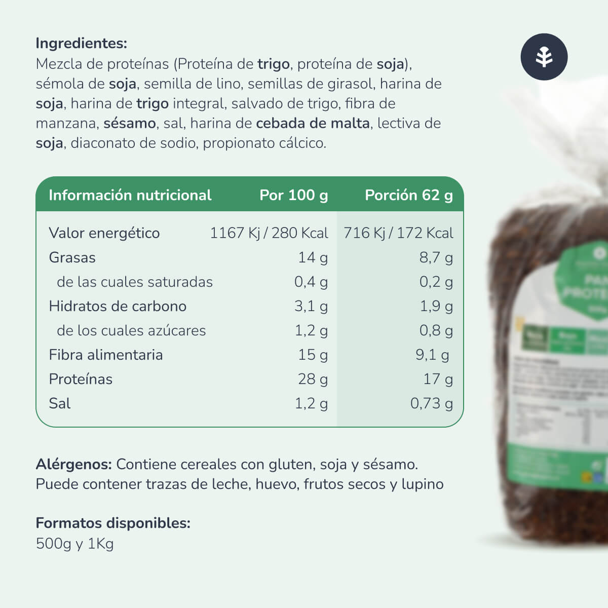 Embalagem com 3 pães proteicos Planeta Huerto 500 g 