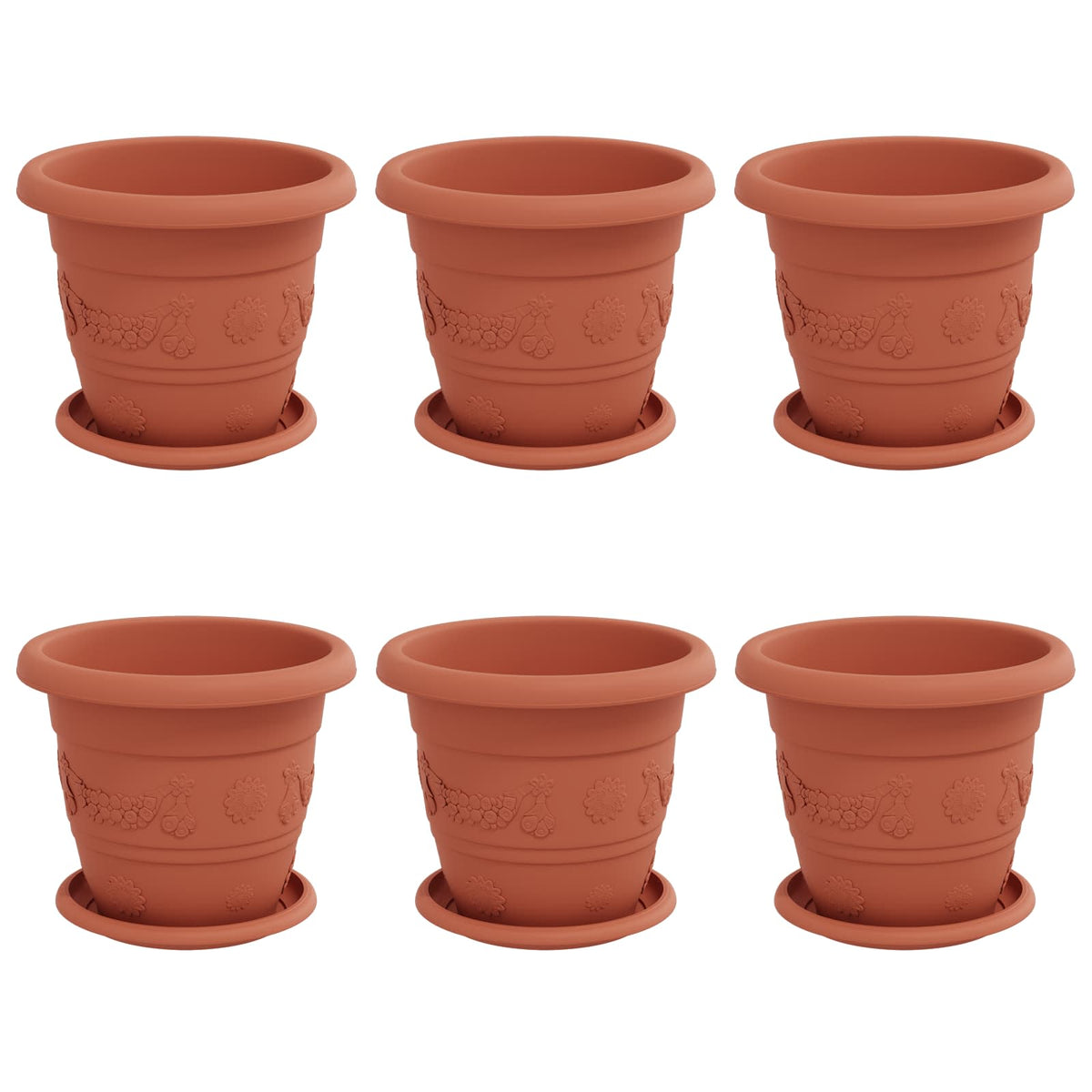 Macetas 6 Uds. Rojo Ladrillo Ø 22 X 18 Cm Plástico_0