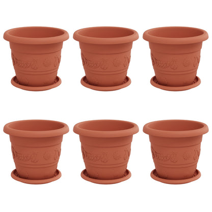 Macetas 6 Uds. Rojo Ladrillo Ø 22 X 18 Cm Plástico_0