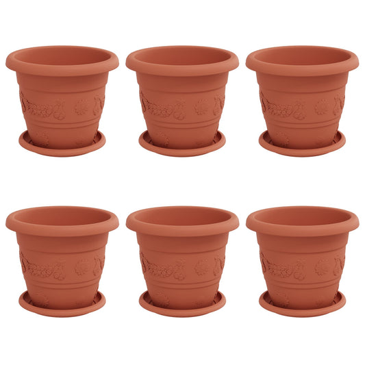 Macetas 6 Uds. Rojo Ladrillo Ø 22 X 18 Cm Plástico_0
