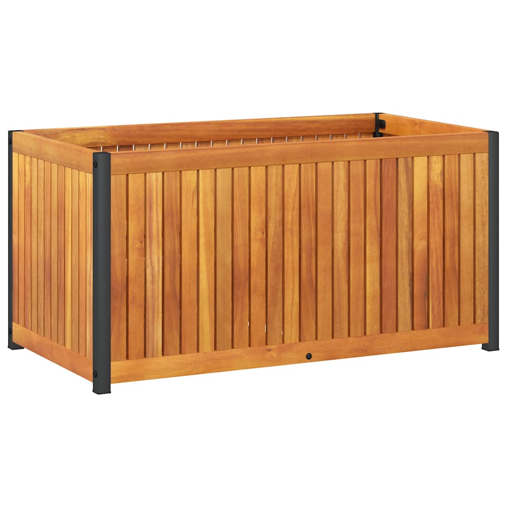 Jardinera De Madera Maciza De Acacia Y Acero 85x45x44 Cm_0