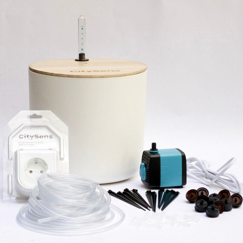 Kit De Riego Por Goteo Citysens Con Depósito Blanco Y 12 Goteros_0