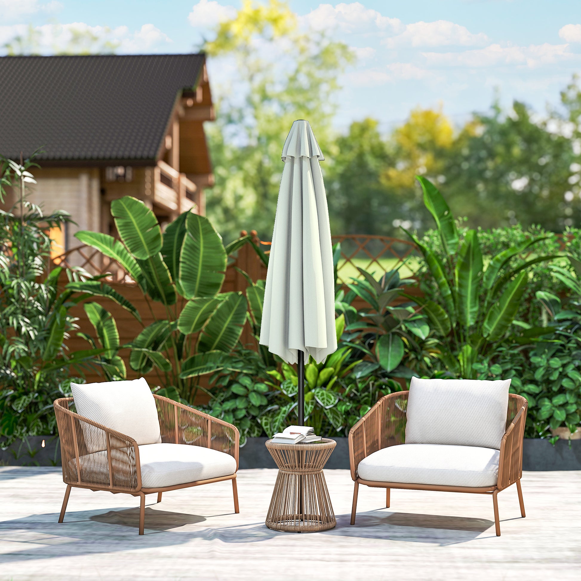 Outsunny Sombrilla De Jardín Ø230x216 Cm Con Ángulo Ajustable Crema_3