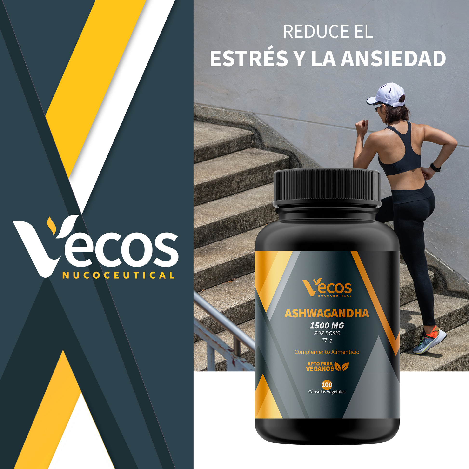 Ashwagandha 1500 mg VECOS (100 cápsulas) | Estrés y equilibrio emocional | Cápsulas vegetales | Ayuda a descansar mejor_1