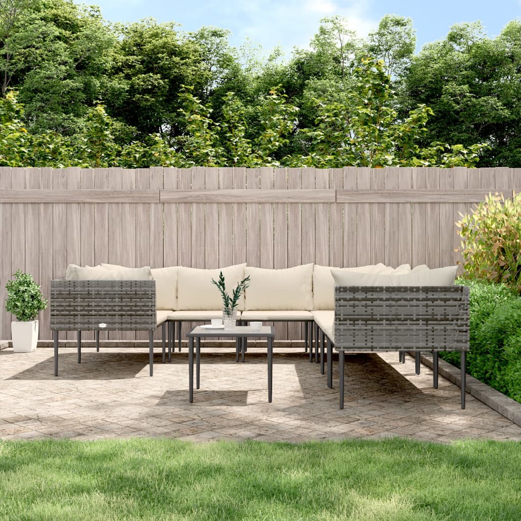Vidaxl Set De Muebles De Jardín 9 Pzas Y Cojines Ratán Sintético Gris_1