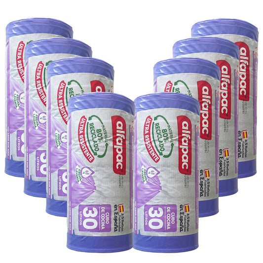 80% Reciclado 8 Rollos De 15 Bolsas De Basura 30l Con Autocierre