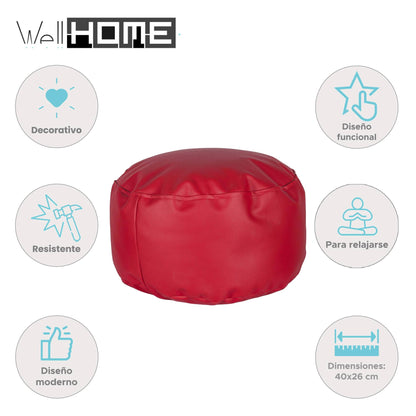 Well Home Puff Ovalado Ø40x26cm Color Rojo - Asiento Acolchado Y Cómodo_1