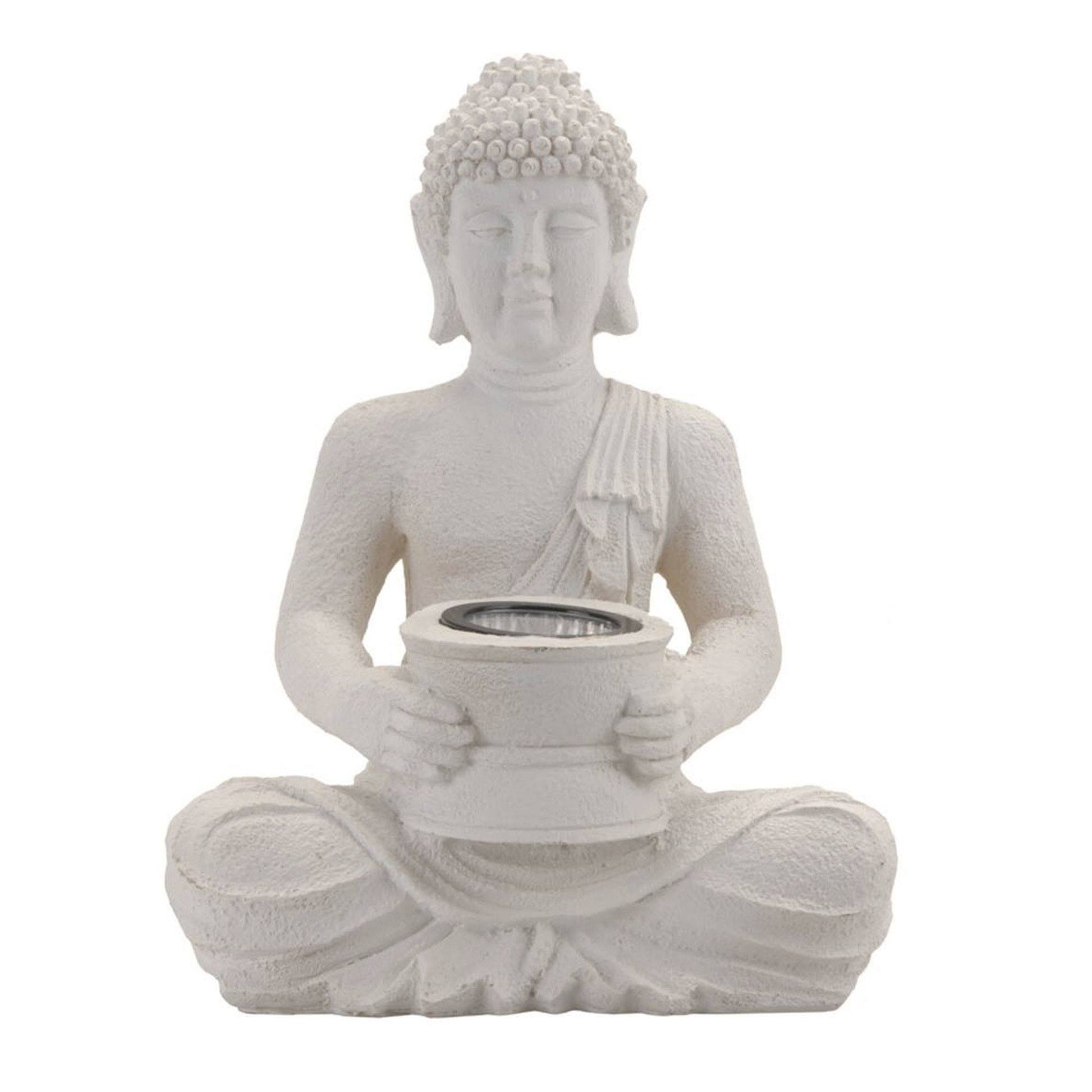 Luz Solar De Buda Polystone Blanco Puro 21x14x28cm_0