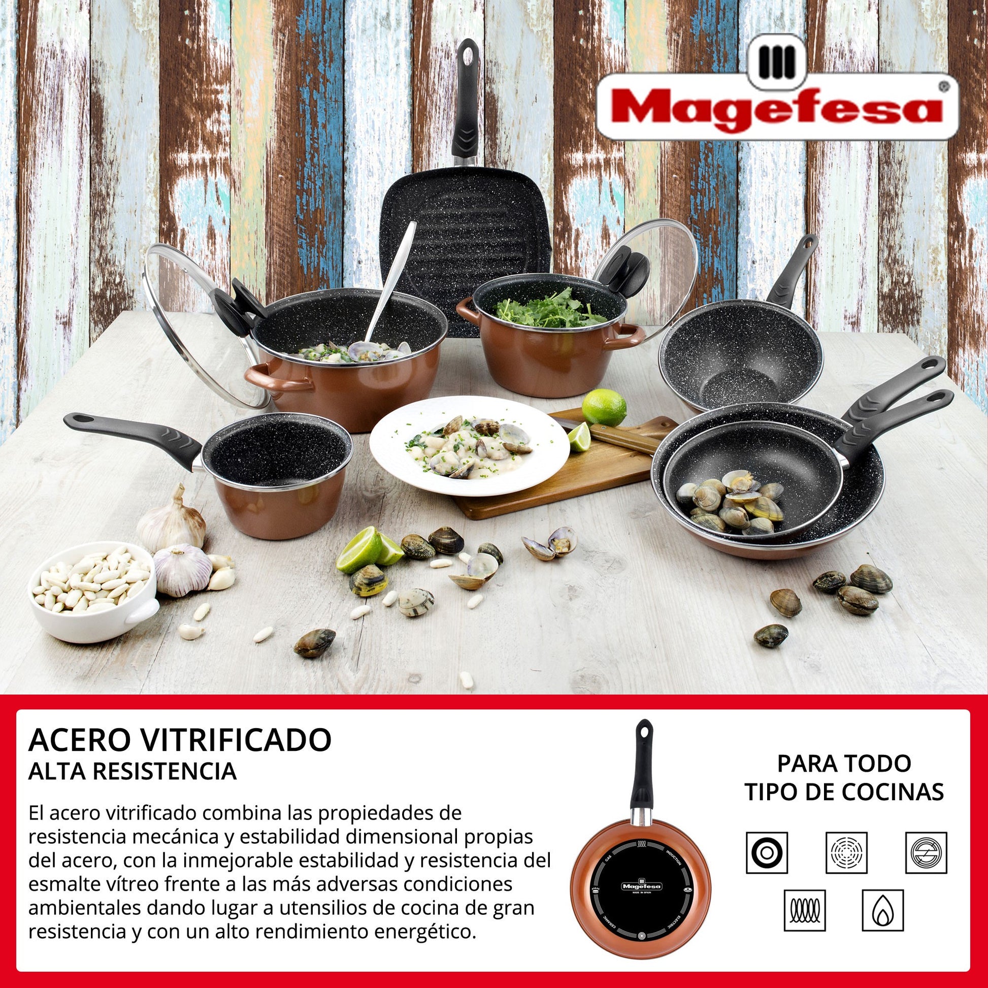 Magefesa Copper Olla 20 Con Tapa De Vidrio, Acero Esmaltado Vitrificado, En Cobre, Inducción Y Lavavajillas_2