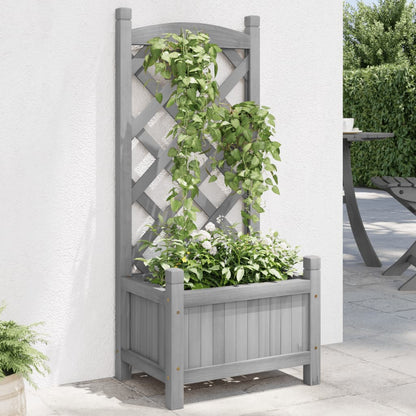 Jardinera Con Enrejado Gris 40x30x90 Cm Madera Maciza De Abeto_1