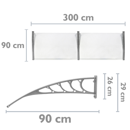Tejadillo De Protección 300x90cm Marquesina Para Puertas Y Ventanas Gris_1