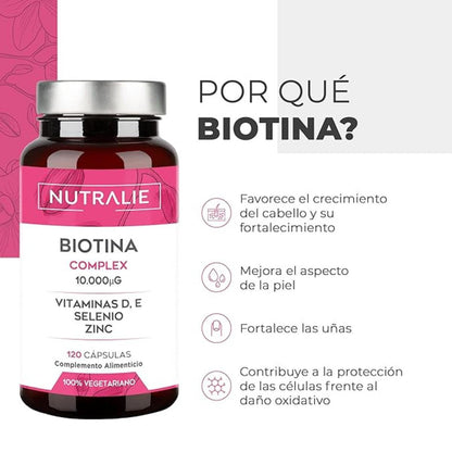 Nutralie Biotin Complex 10.000 mcg Cabelo, Pele, Unhas, 120 Cápsulas 