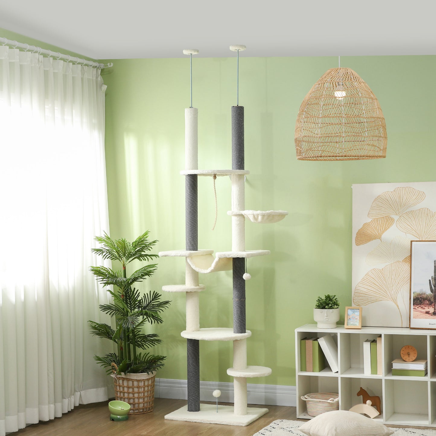 Pawhut Árbol Para Gatos De Suelo A Techo Con Altura Ajustable 225-255 Cm Crema_1