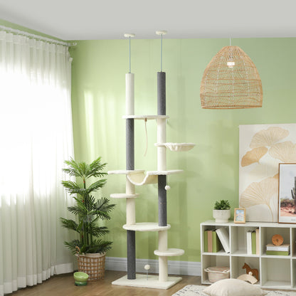 Pawhut Árbol Para Gatos De Suelo A Techo Con Altura Ajustable 225-255 Cm Crema_1