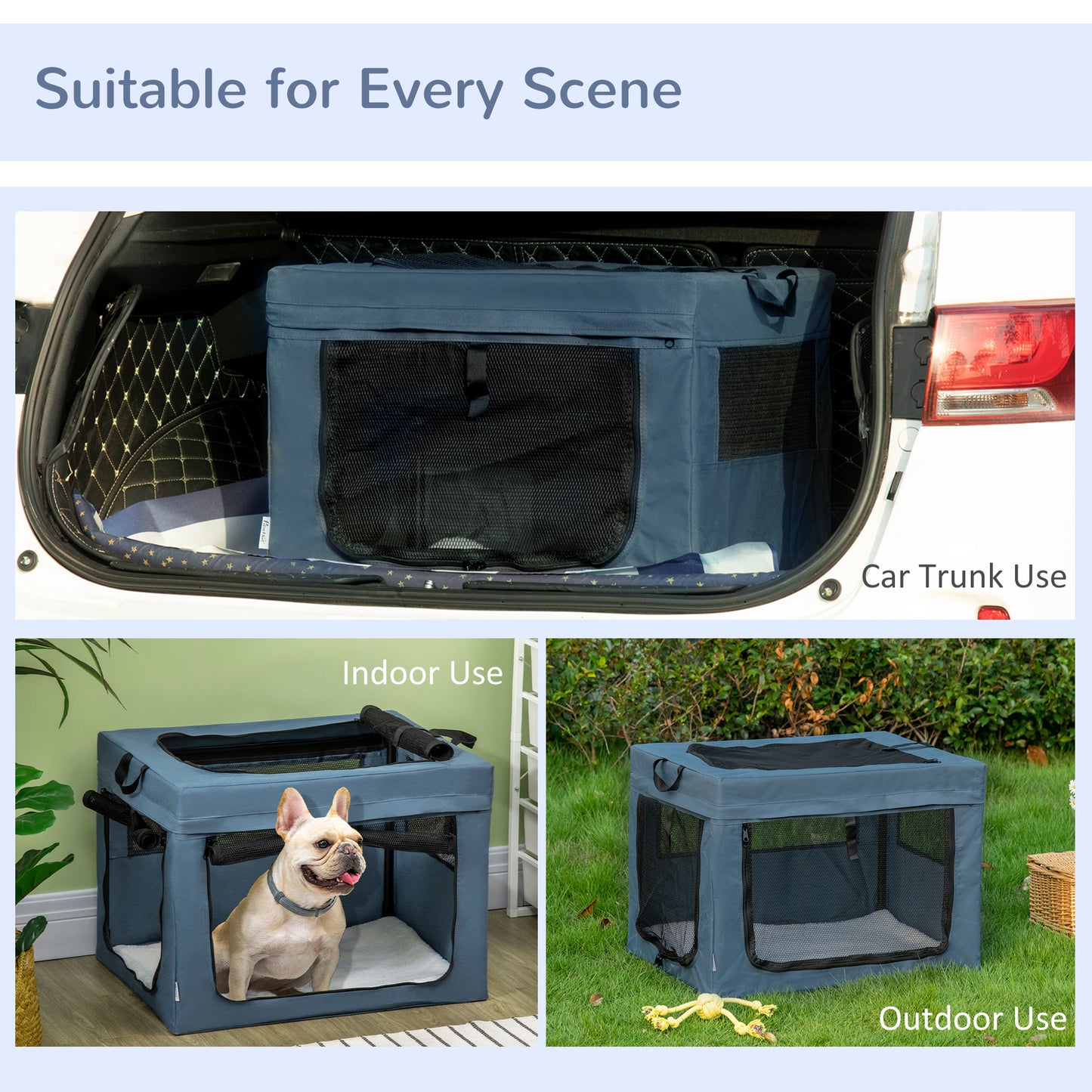 Pawhut Transportín Mochila Para Perros Gatos Con Cojín 69x51x51cm Azul_3