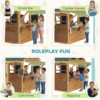 Aiyaplay Casita Infantil Exterior De Madera Con 2 Pizarras Ventanas Natural_3