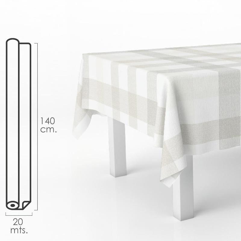 Mantel Hule Rectangular Cuadros Beis. Impermeable Antimanchas Pvc 140 Cm. X 20 Metros. Rollo Recortable. Interior Y Exterior_0