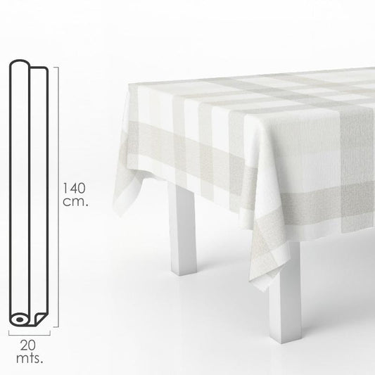 Mantel Hule Rectangular Cuadros Beis. Impermeable Antimanchas Pvc 140 Cm. X 20 Metros. Rollo Recortable. Interior Y Exterior_0