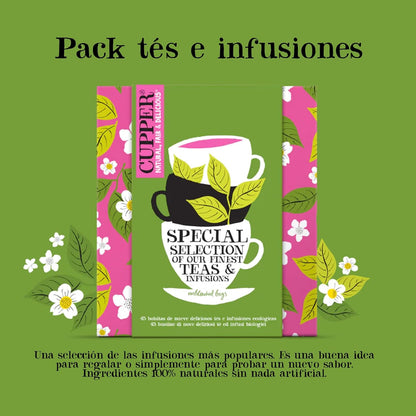 Pack de 45 infusões e saquetas de chá orgânico Cupper, 9 sabores 