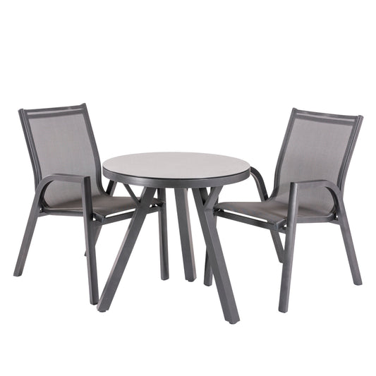 Conjunto De Mesas Y Sillas De Jardín, Redonda 70 Cm, Cristal Templado, Color Antracita + 2 Sillones Reforzados_0