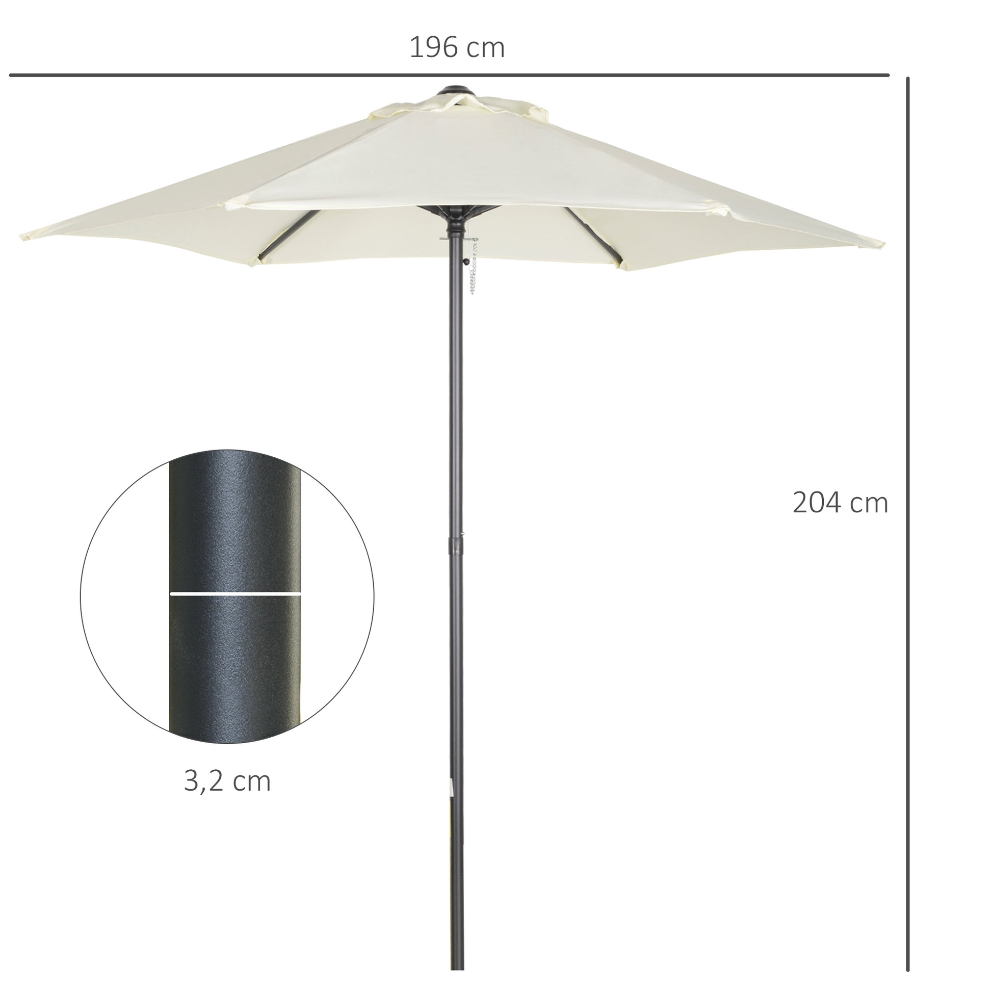 Outsunny Sombrilla Jardín Ø2x2 M Parasol De Aluminio Con Poste Desmontable Beige_2