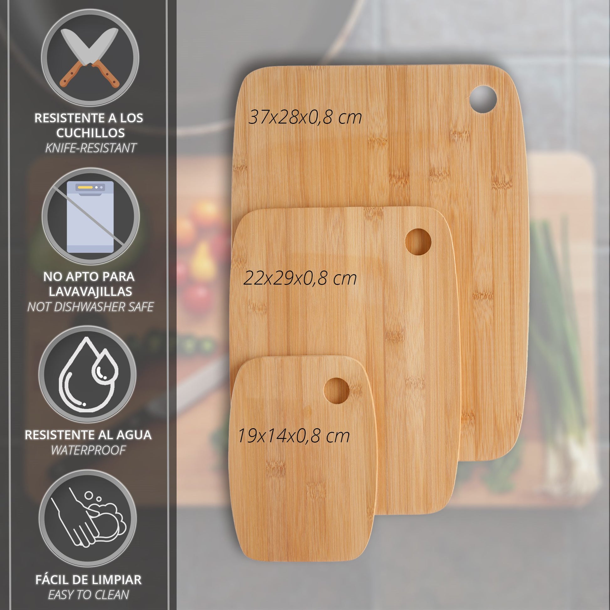 Pack Batería De Cocina 5 Piezas + Set De 3 Tablas De Corte En Bambú_3