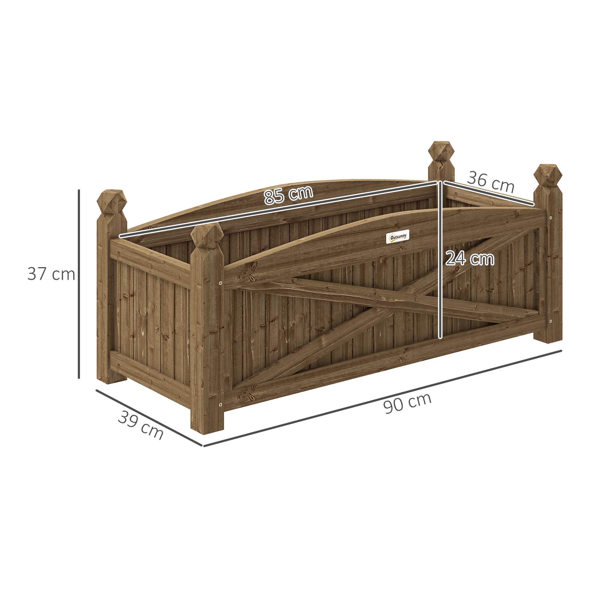 Outsunny Jardinera De Madera Elevada Para Plantas Flores Hierba 90x39x37 Cm Café_2
