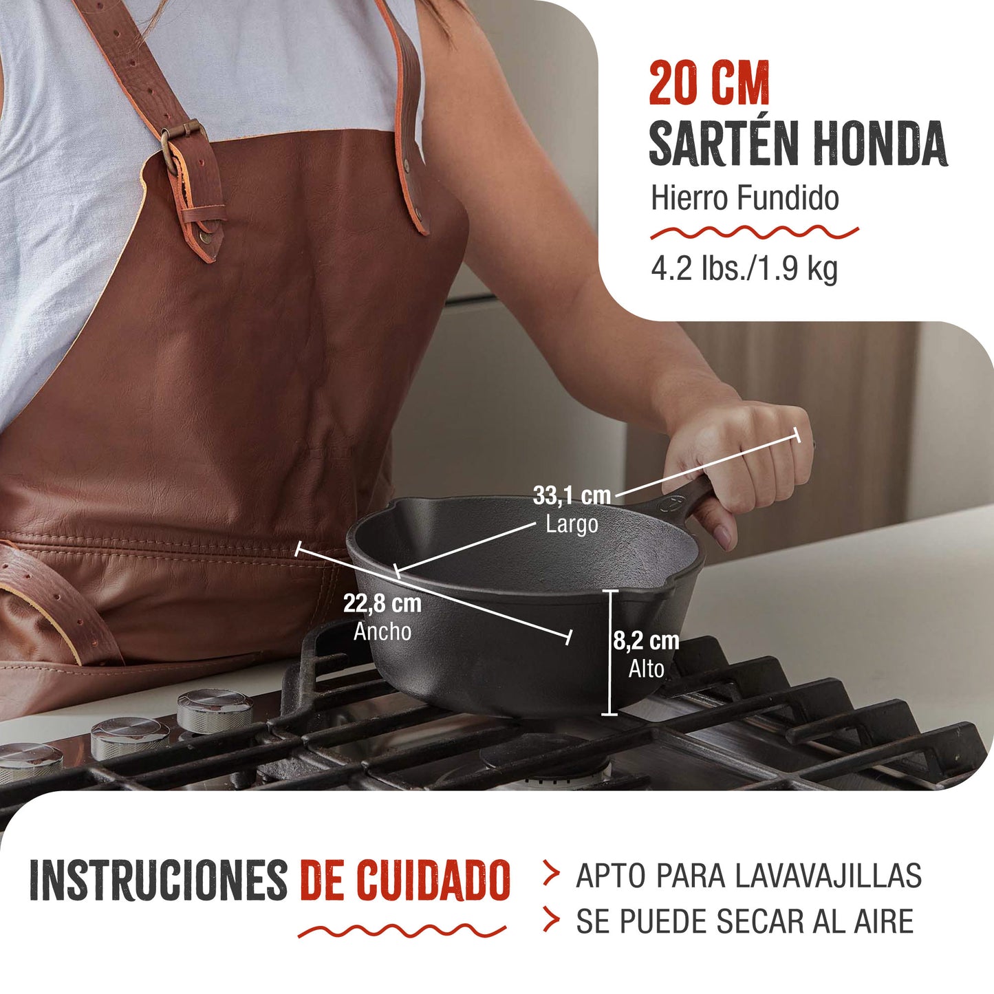 Victoria Sartén Honda Hierro Fundido Esmaltado Inducción 20cm, Apta Fuego, Barbacoa, Horno Cast Iron, 37819, Negro_4
