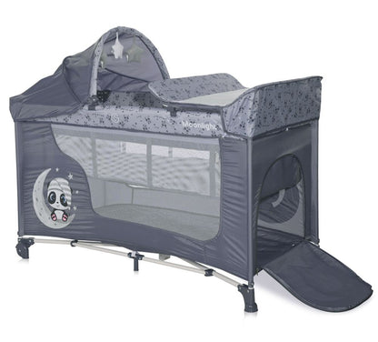 Cuna De Viaje Moonlight Plus (2 Niveles) Cool Grey Pandas_2