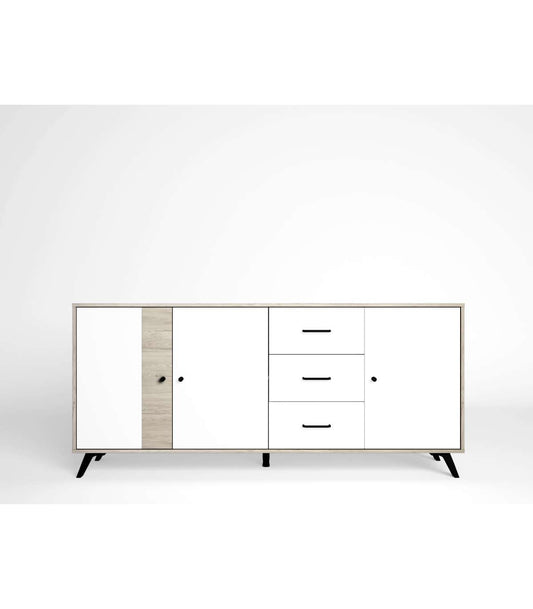 Mueble Aparador Para Comedor Modelo Samira 3 Puertas 3 Cajones Acabado Sahara/blanco, 180._0