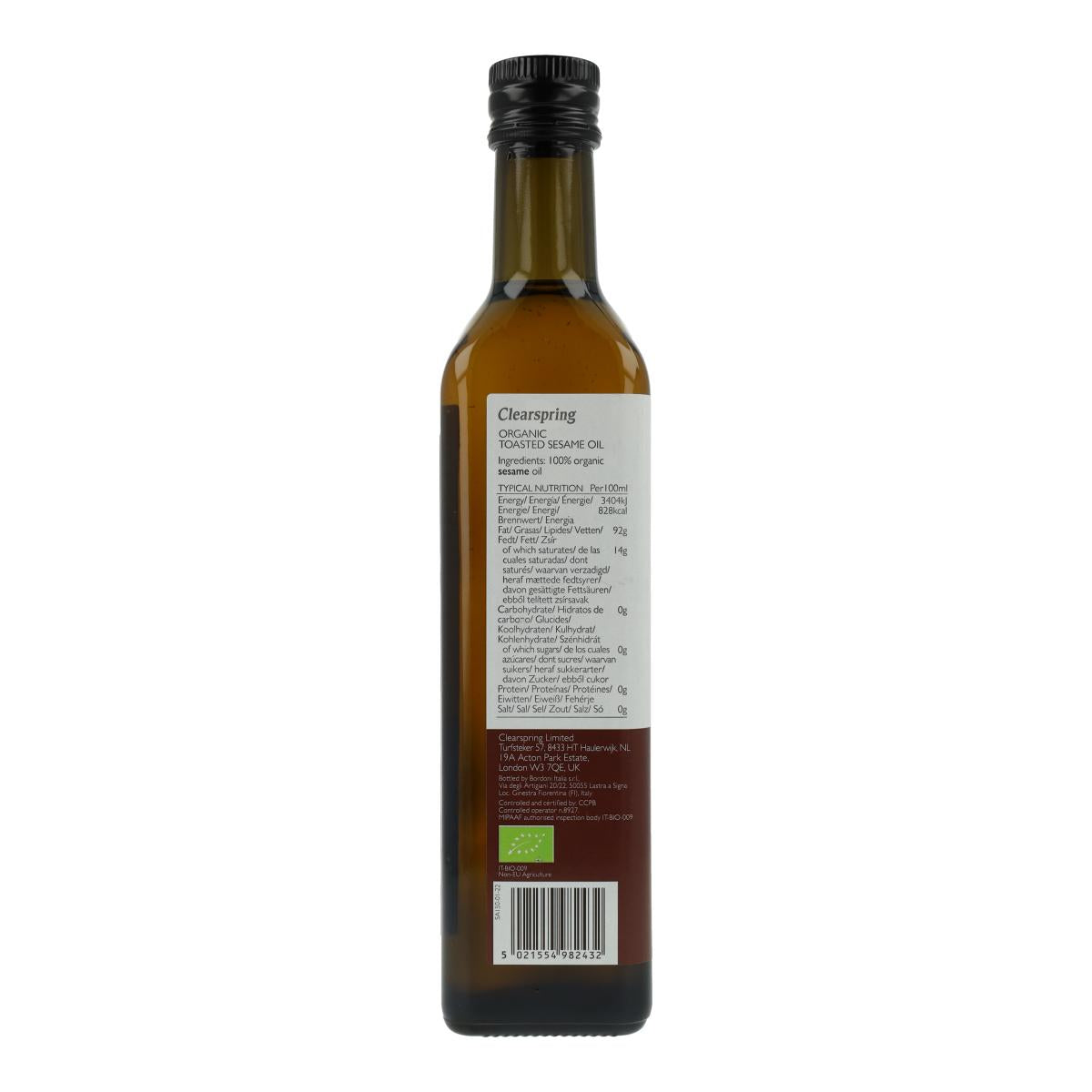 Óleo de sésamo torrado biológico Clearspring, 500 ml