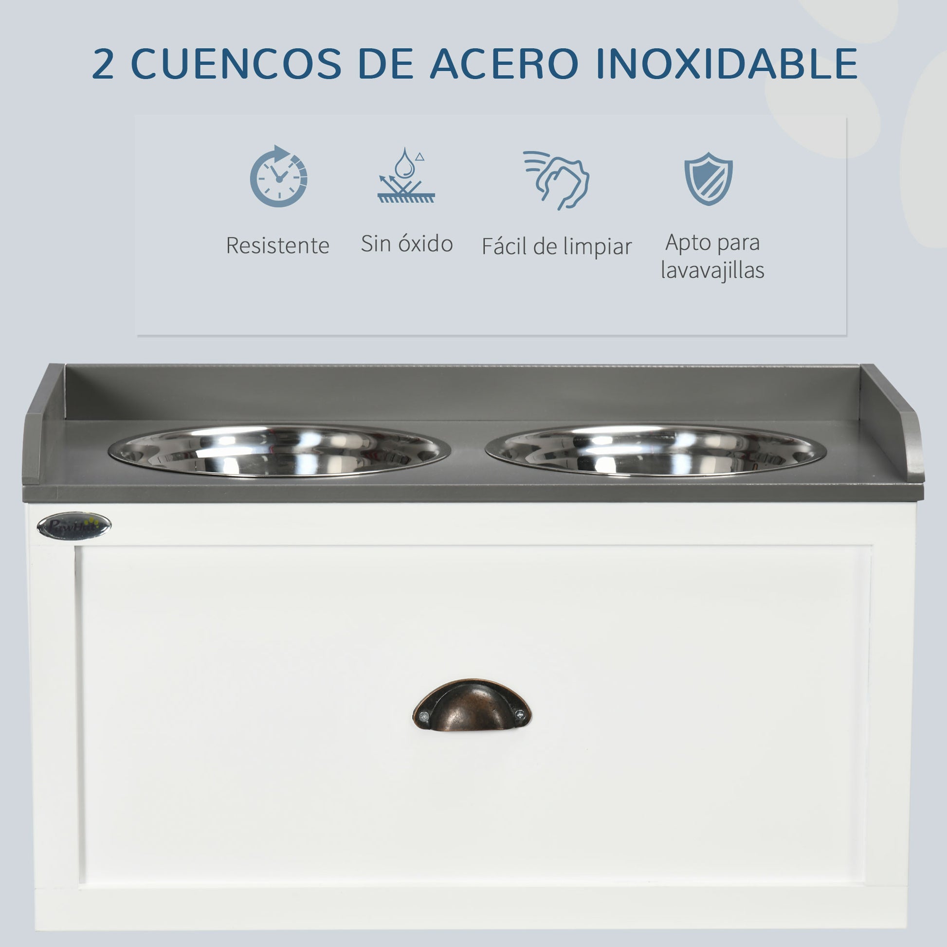 Pawhut Comedero Elevado Para Perros Grandes Con 2 Tazones 60x30x36 Cm Blanco_5