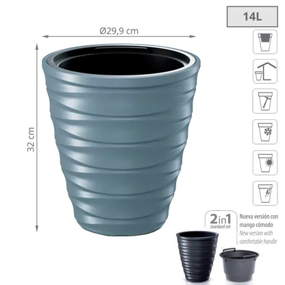 Maceta Freze 14l., Con Depósito, Dimensiones (mm) 299x299x320, Color Gris Claro_1