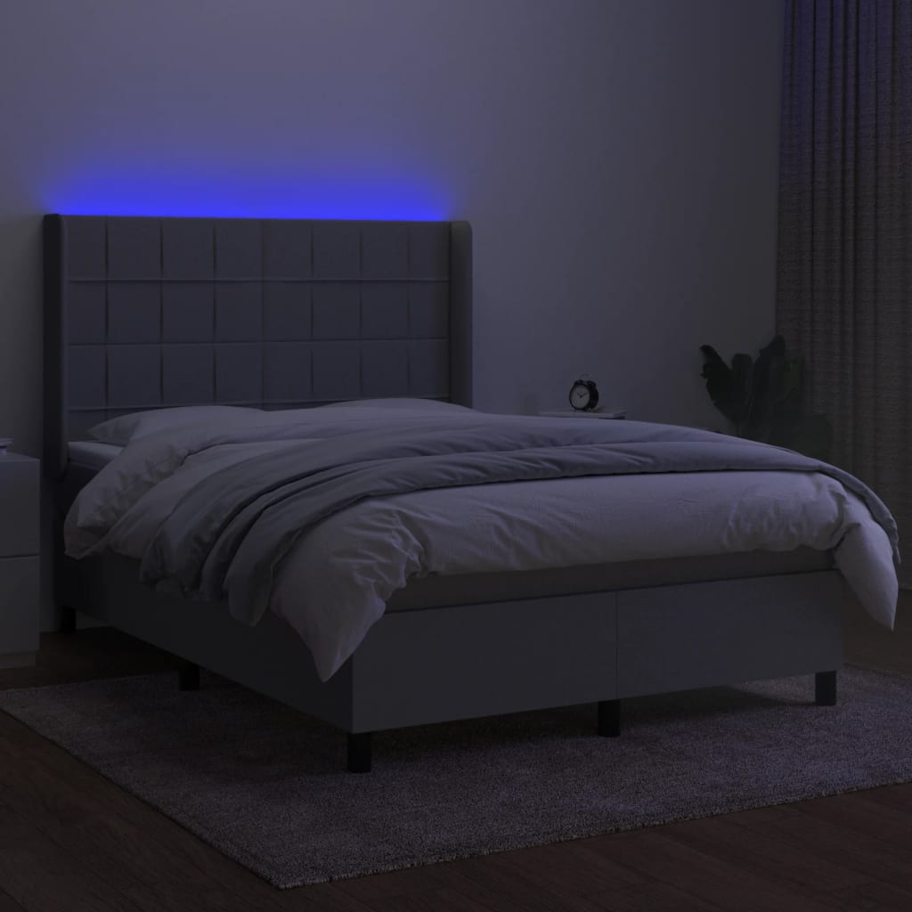 Cama Box Spring Colchón Y Luces Led Tela Gris Claro 140x190 Cm / Vetonek_4