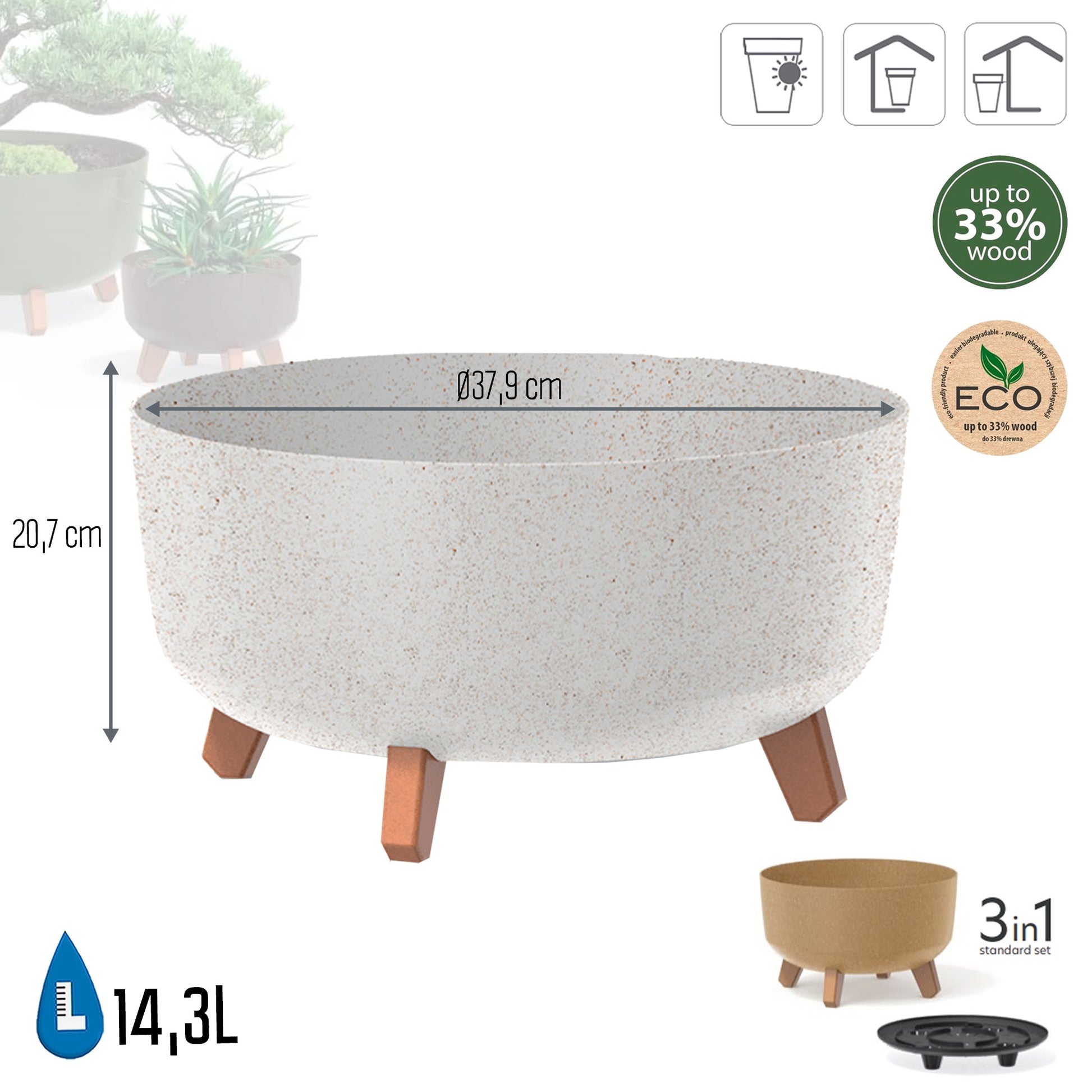 Macetero Color Blanco Roto,sin Depósito , Colección Gracia De 38 X 38 X 19,5 Cm, Capacidad De 14,3 L.