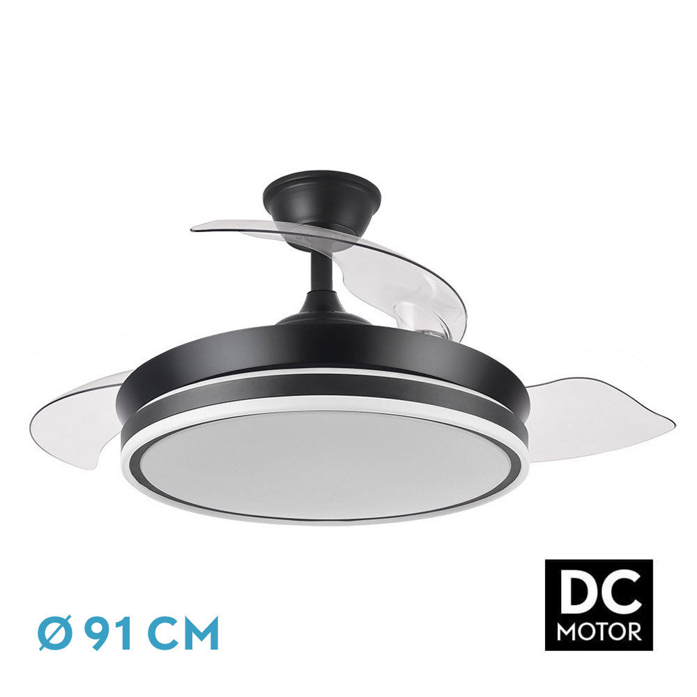 Ventilador Dc Bayomo Negro 72w 6120lm 91d 3asp.desplegables 3000-4000-6000k Remoto, Temporizador, Memoria_0