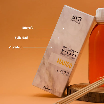 Recambio Mikado Mango 200 Ml Con Varillas | Aroma Tropical Dulce | Refill Difusor | Larga Duración_2