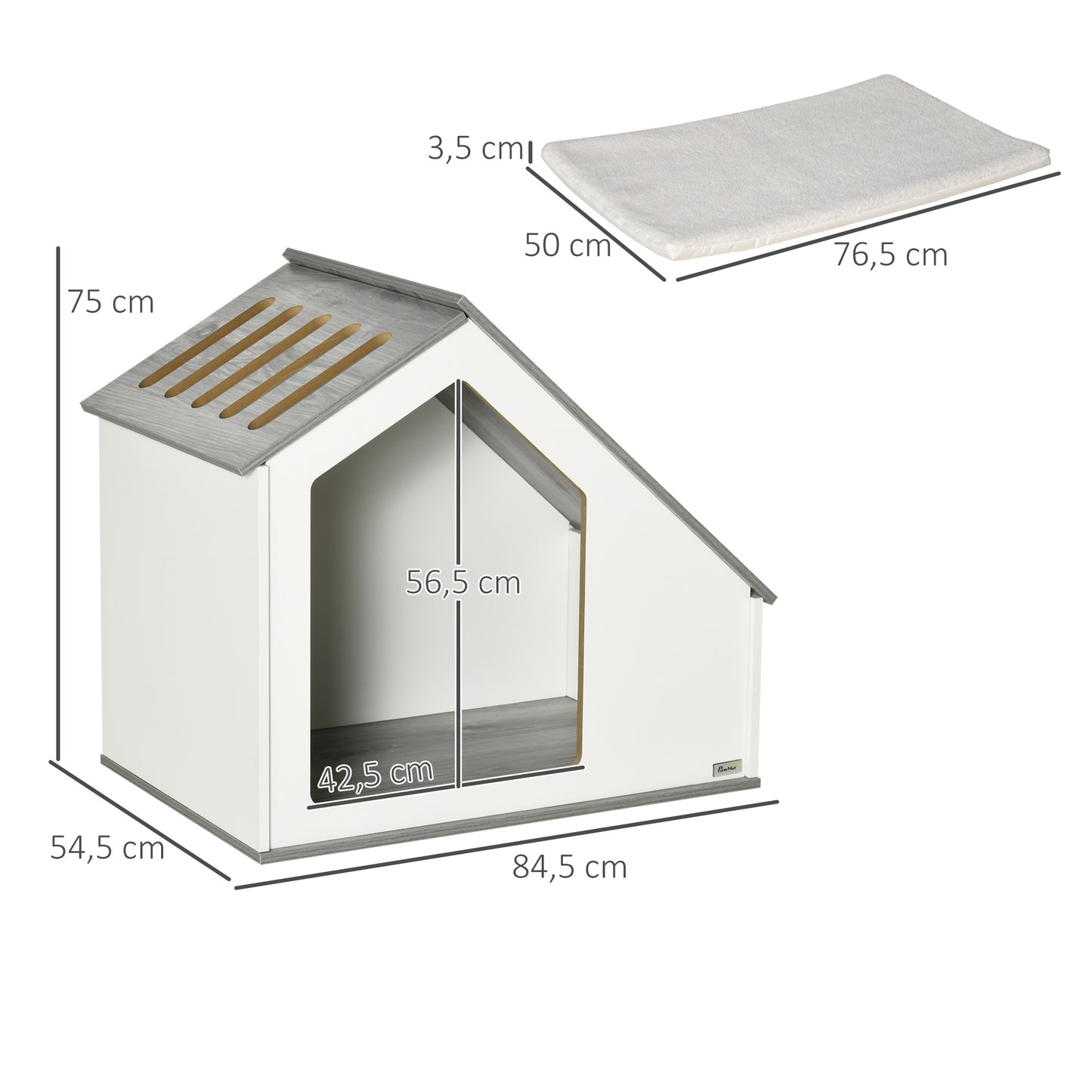 Pawhut Caseta De Madera Para Perros Interior Cojín Lavable 84,5x54,5x75cm Blanco_2