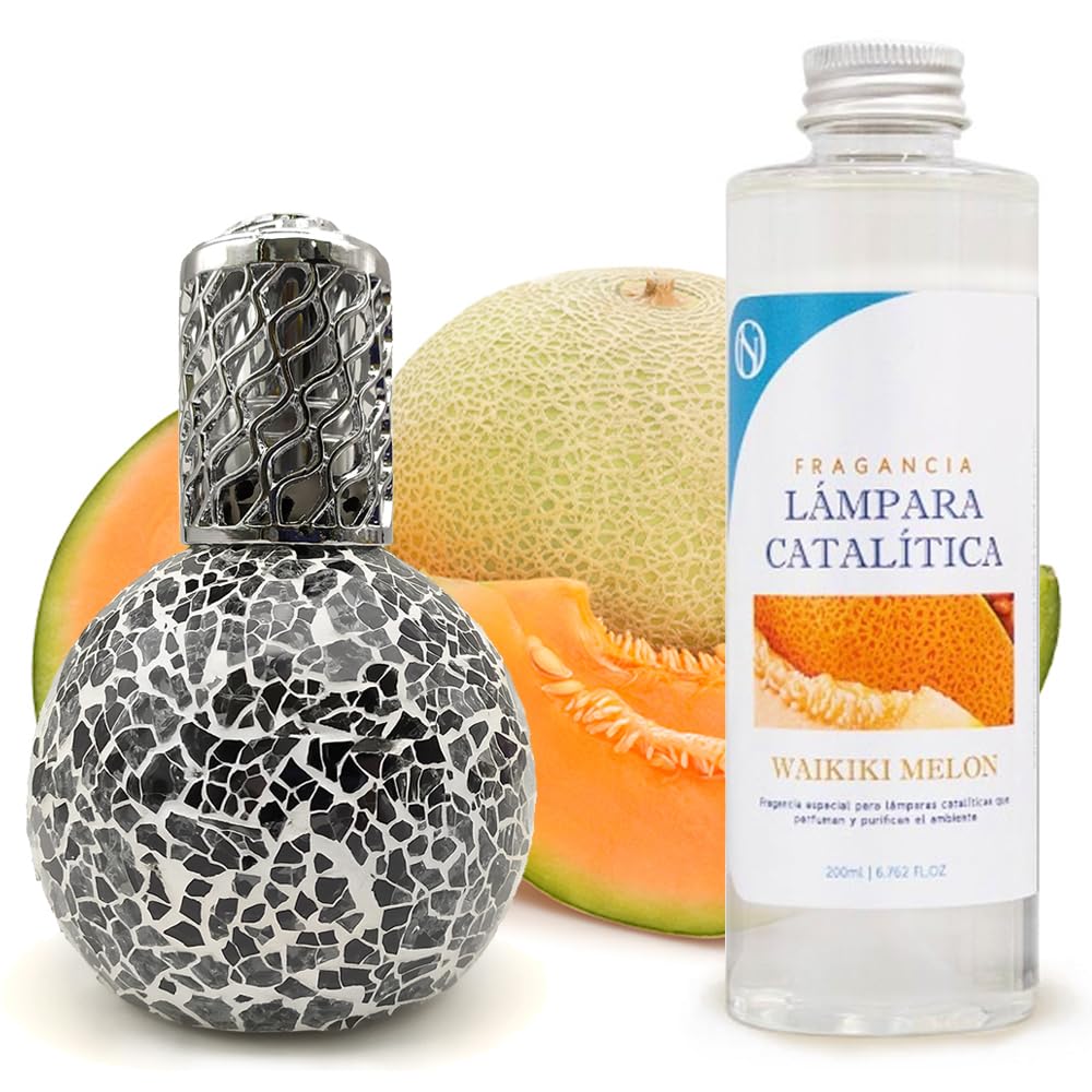 Lámpara Catalítica Mosaico Negro + Aroma Waikiki Melon 200ml - Elimina Malos Olores, Impurezas Y Perfuma_0