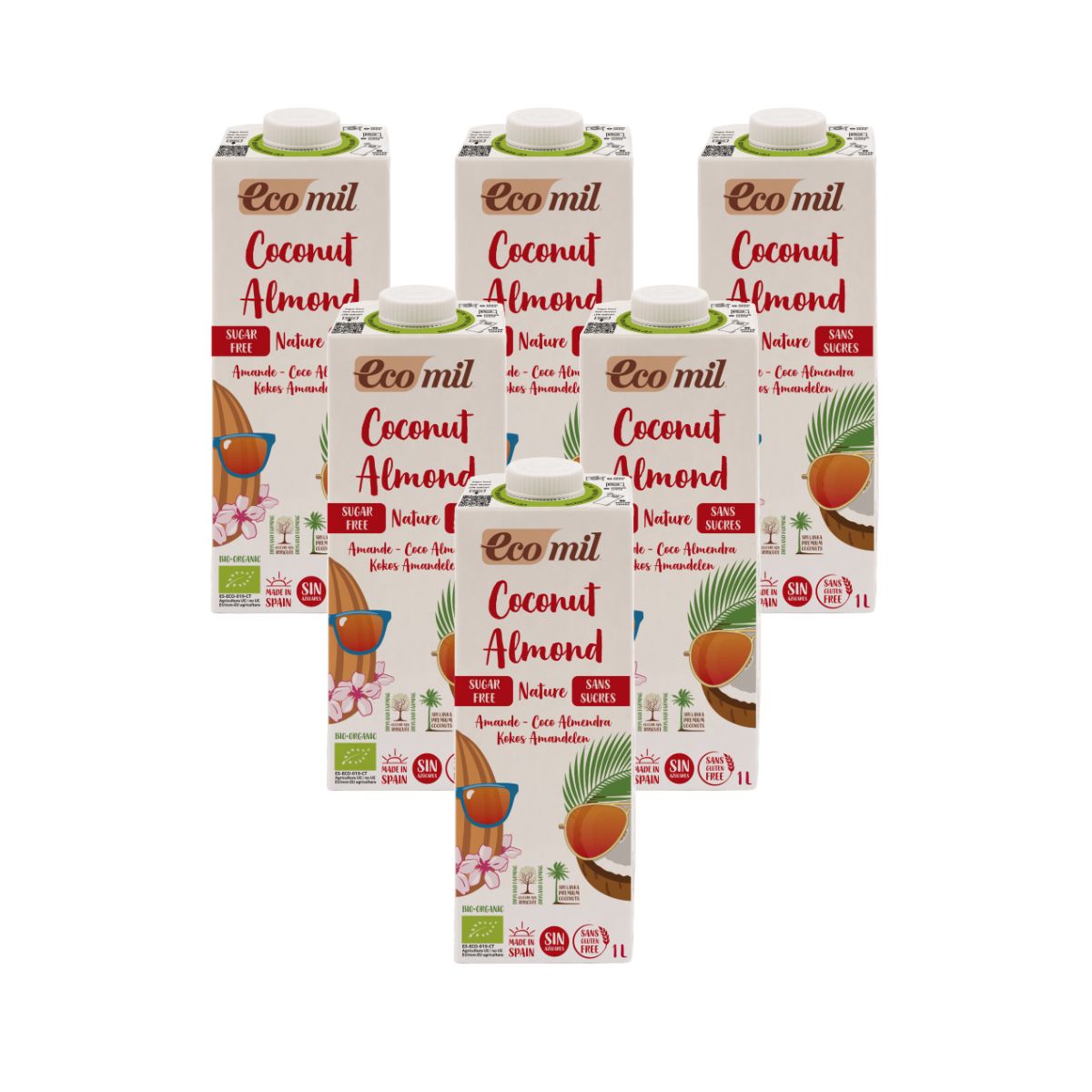 Pack de 6 Bebidas de Coco e Amêndoa sem Açúcar Eco Nature Ecomil 1L
