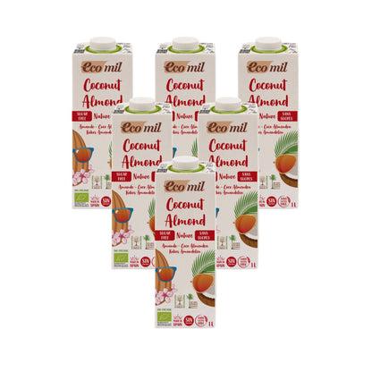 Pack de 6 Bebidas de Coco e Amêndoa sem Açúcar Eco Nature Ecomil 1L