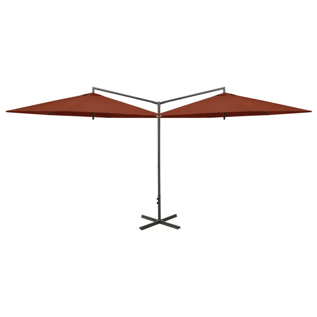 Vidaxl Sombrilla Doble De Jardín Con Palo De Acero Terracota 600 Cm_0