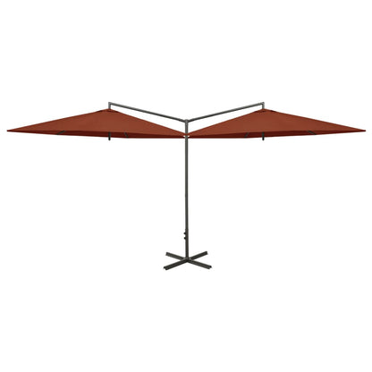 Vidaxl Sombrilla Doble De Jardín Con Palo De Acero Terracota 600 Cm_0