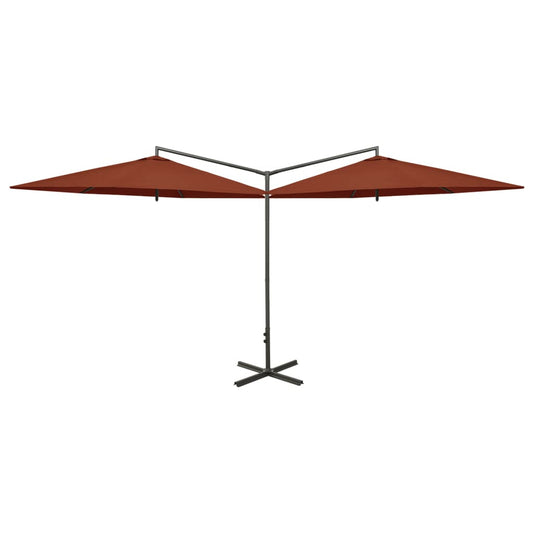 Vidaxl Sombrilla Doble De Jardín Con Palo De Acero Terracota 600 Cm_0