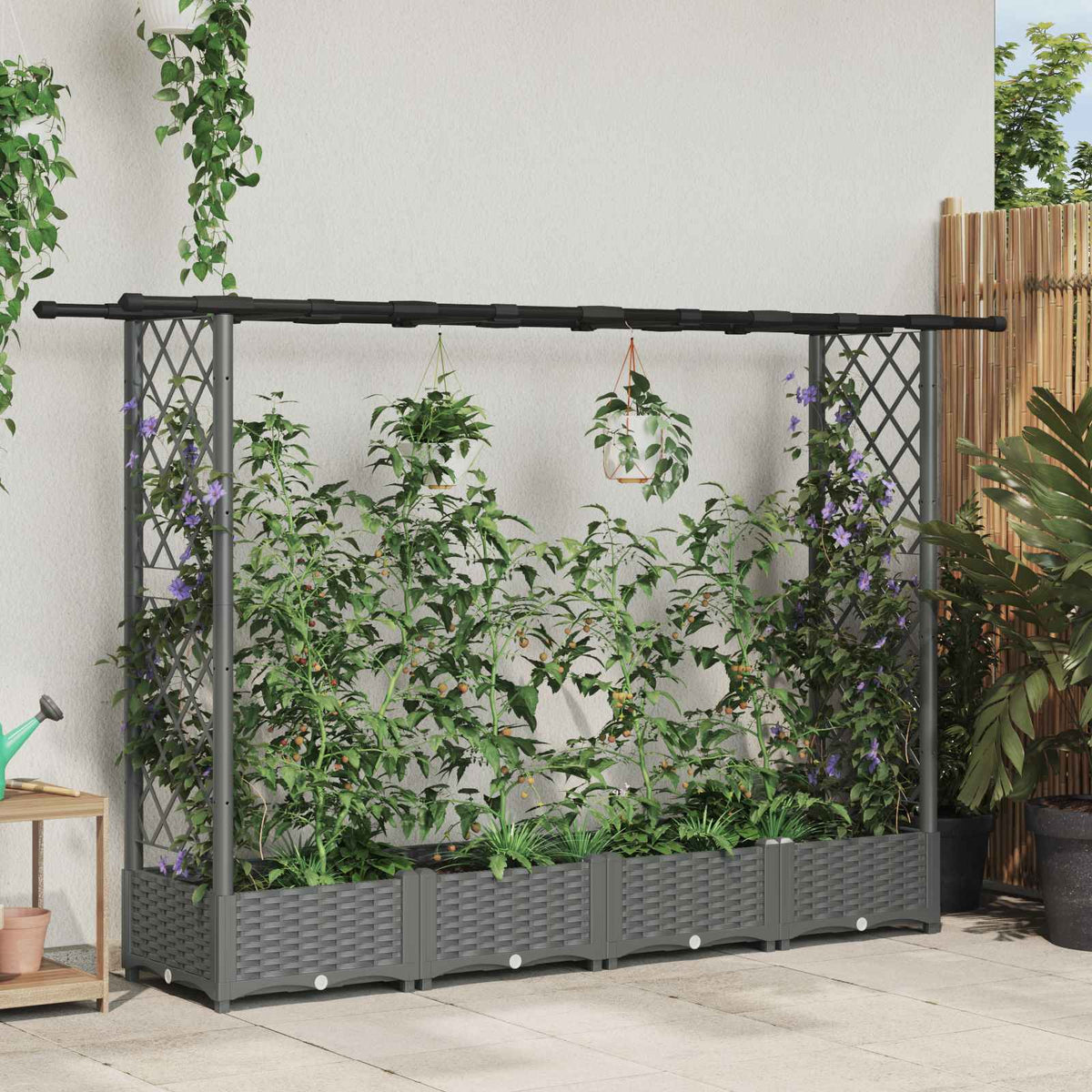 Cama Elevada Con Trellis Y Techo Gris Claro 203 X 40 X 121 Cm_1