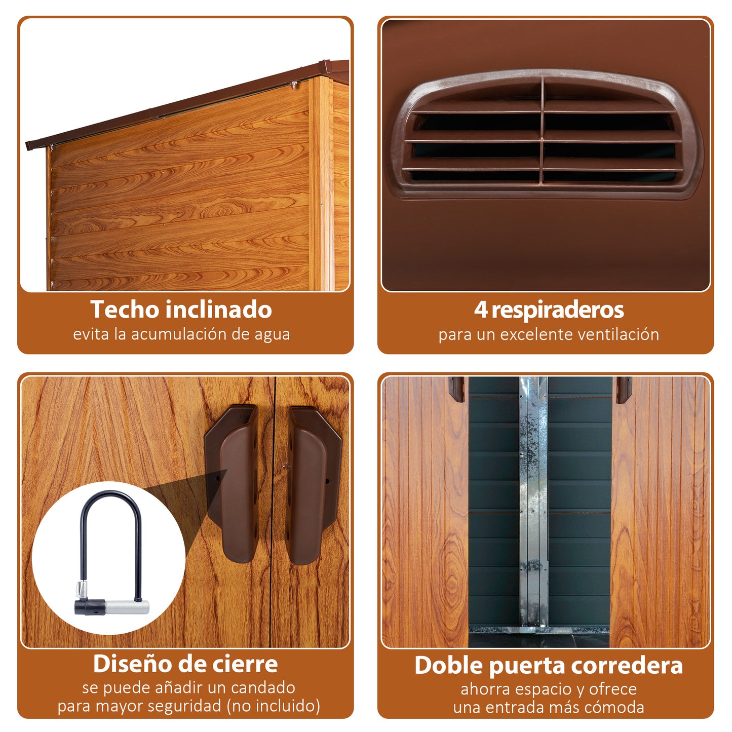Outsunny Cobertizo De Jardín Exterior Con 2 Puertas 4,84m² 278x195x215cm Natural_5