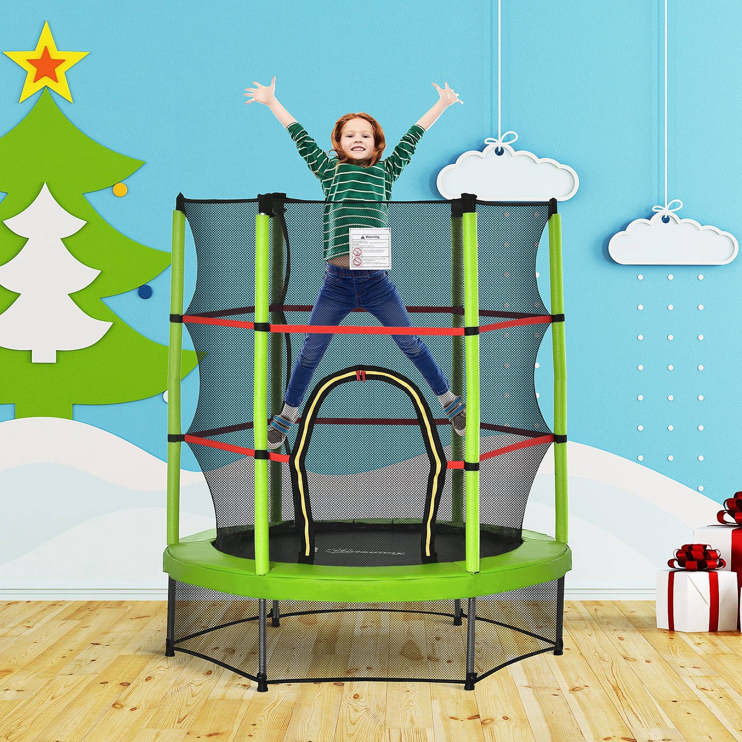 Homcom Cama Elástica Infantil Con Red De Seguridad Ø140x160cm Multicolor_1