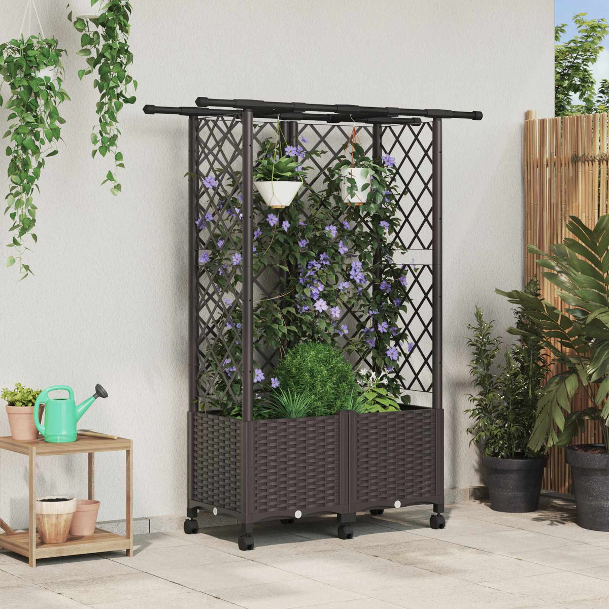 Cama Elevada Con Trellis Y Techo Marrón 124 X 40 X 142 Cm Pp_1