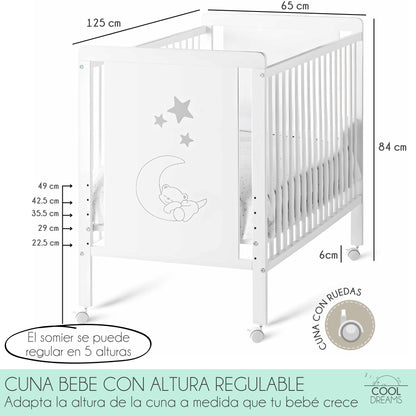 Cuna Colecho De Bebé Indi Estilo Nórdico 120x60 Cm, Con Kit Colecho, 4 Ruedas Y Kit De Barandillas Para Cama Infantil_3
